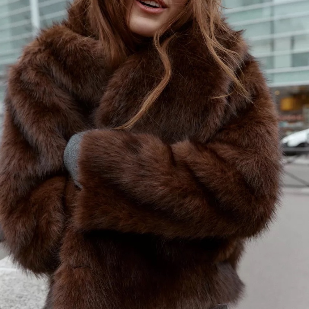 ZARA REVERSIBLE DOUBLE-FACED OVERSIZED FAUX FUR FAUX SUEDE LUXURY CHIC JACKET XS